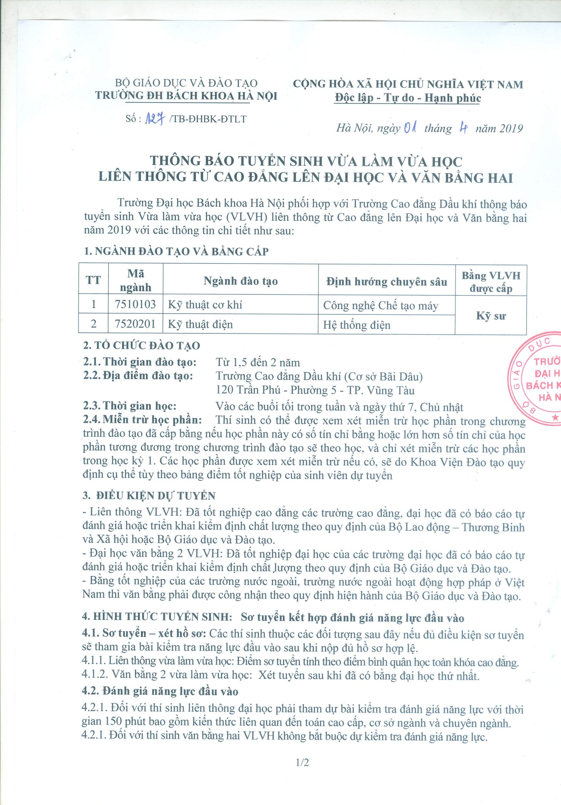 Thong Bao Tuyen Sinh Lien Thong Bkhn 2019 Tại Pvmtc Page 1 Image 0001