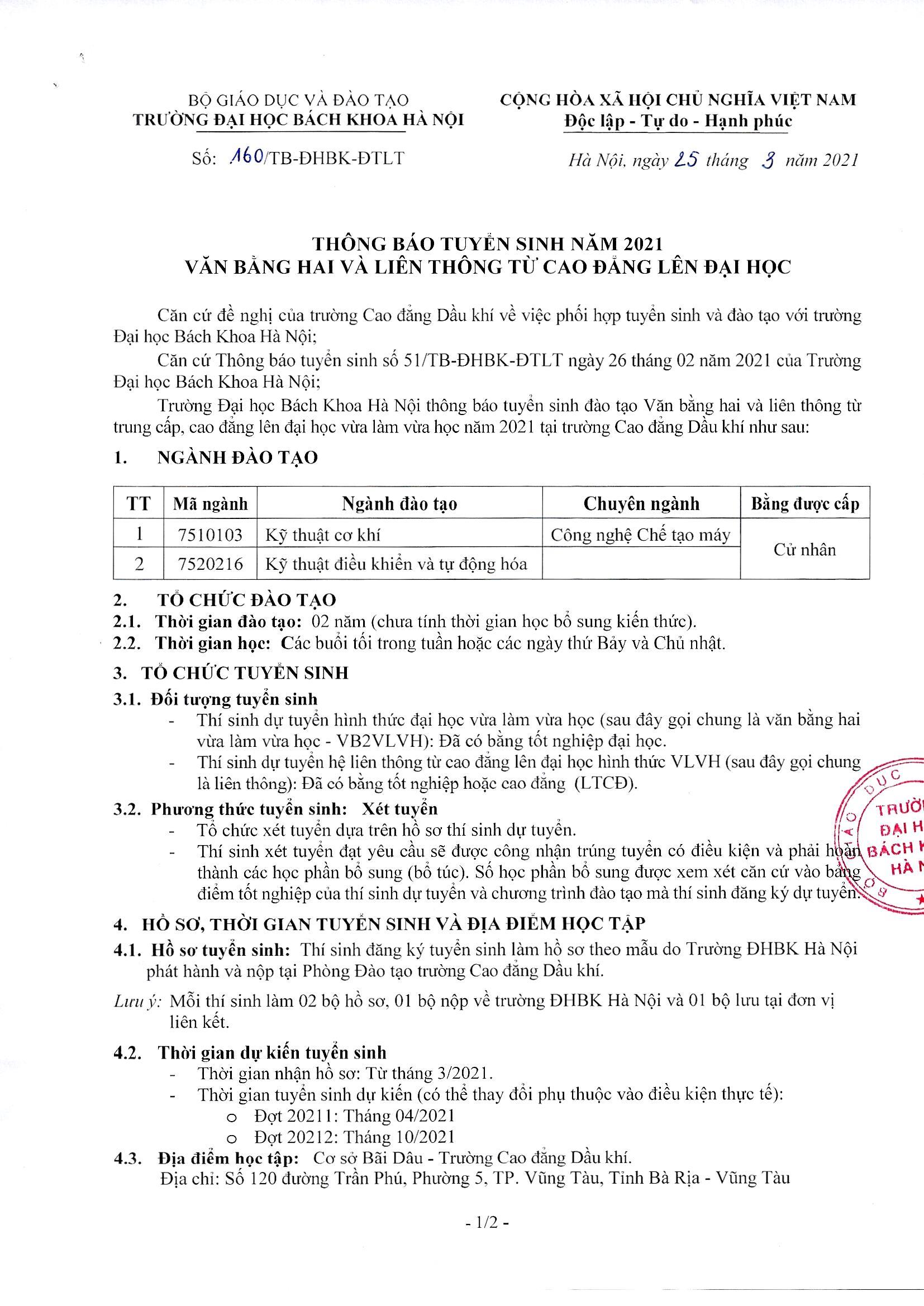 Thong Bao Tuyen Sinh Lien Thong Dhbkhn 2021 Tai Pvmtc Page 1 Image 0001