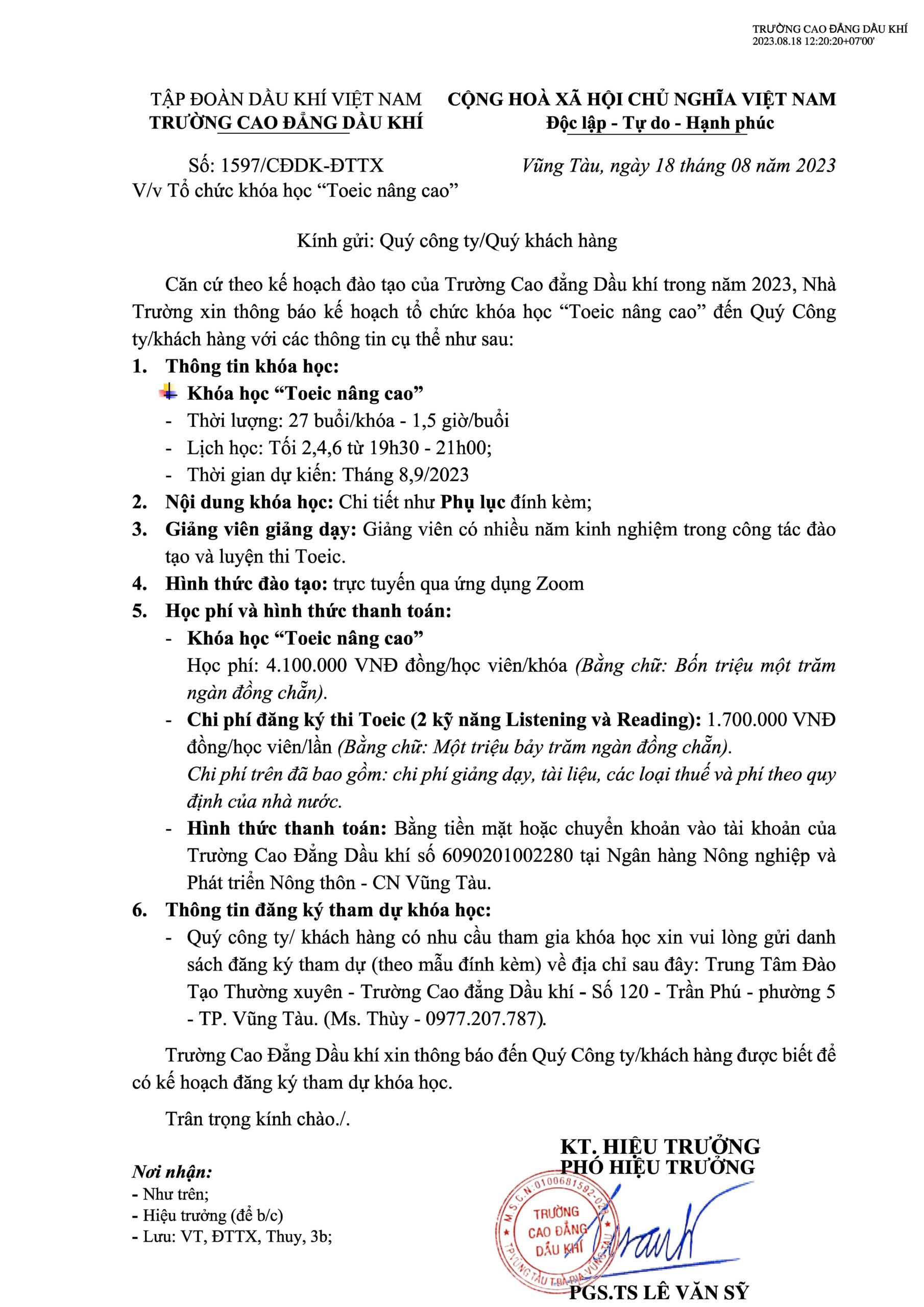 Chào Giá Tổ Chức Khóa Học Toeic Nâng Cao (t89.2023) Page 1